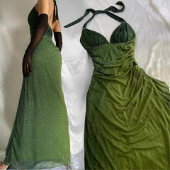 Shiny Green Gradient Long Chiffon Ball Gown Prom Dress Celebrity Dresses
