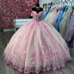 Gorgeous Pink Sweetheart Applique Beaded Sweet 16 Quinceanera A-Line Tulle Floor-length Prom Dress Birthday Dress Evening Dress Ball Gown HZ1024