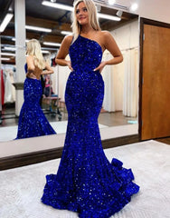 Wholesale Mermaid Glitter Sexy One-Shoulder Long Prom Dress With Sequins prom dresses with long sleeves