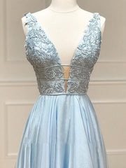 Aniyah |A Line Plunge V Neck Lace Chiffon Prom Dress