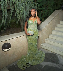 Gorgeous Green Beaded Prom Dress Long Sweetheart Evening Dress Mermaid Formal Dress HZ1024