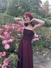 Vintage A line Straps Burgundy Long Prom Dress Formal Gown