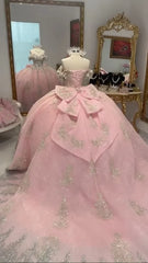 Elegant Sweetheart Pink Beaded Applique Sweet 16 Quinceanera A-Line Floor-length Prom Dress Birthday Dress Evening Dress Ball Gown HZ1024