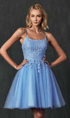 Embroidered-Corset Babydoll Homecoming Dress 860