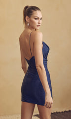 Cowl-Neck Mini Glitter Homecoming Dress 867