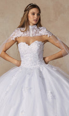Juliet 1440 White Quinceañera Dress with Arms Cape