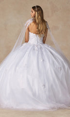 Juliet 1440 White Quinceañera Dress with Arms Cape