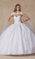 Juliet 1440 White Quinceañera Dress with Arms Cape