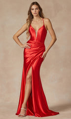 Plunging V-Neck Long Jersey Prom Dress 299
