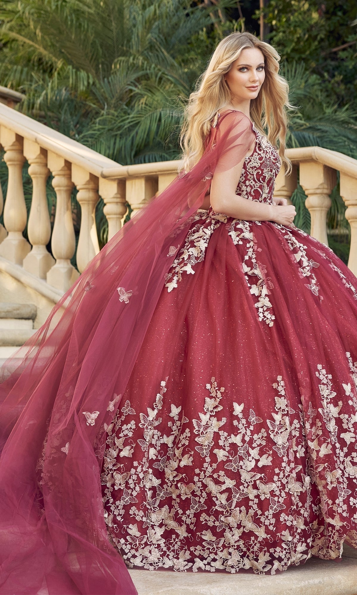 Juliet 1442 Quinceañera Dress with Sheer Cape