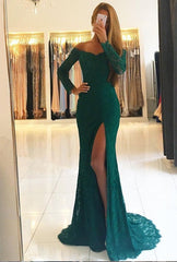 Green Lace Prom Dress Long, Evening Dress, Dance Dresses, Graduation School Party Gown