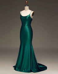 Wholesale Simple Dark Green Spaghetti Straps Lace Up Long Tight Satin Prom Dress prom clothing