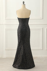 Black Sheath Strapless Sequins Prom Dress Off Shoulder Sexy