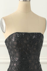 Black Sheath Strapless Sequins Prom Dress Off Shoulder Sexy