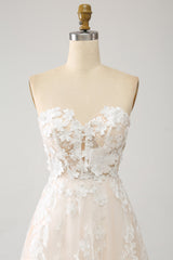 A-Line Sweetheart Corset Long Sweep Train Tulle Wedding Dress With Appliques Off Shoulder