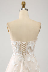 A-Line Sweetheart Corset Long Sweep Train Tulle Wedding Dress With Appliques Off Shoulder