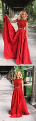 Red Two Pieces Prom Dress, Evening Dress, Dance Dresses, Graduation School Party Gown