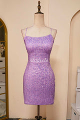 Lilac Sequin Lace-Up Fitted Short Homecoming Dress