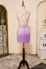Lilac Sequin Lace-Up Fitted Short Homecoming Dress
