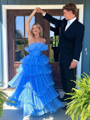 Vanessa |Strapless A-Line Tiered Crinkled Tulle Prom Dress