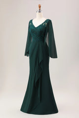 Mermaid Glitter Chiffon Long Sleeves Mother of Bride Dress