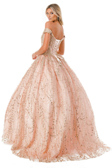 Stunning Seqin Embroidered Quinceanera Dress Prom Floor Length Short Sleeve Off Shoulder