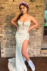 Kairi |Mermaid Spaghetti Straps Appliques Prom Dress with Slit