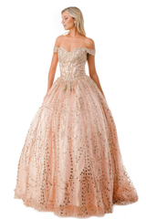 Stunning Seqin Embroidered Quinceanera Dress Prom Floor Length Short Sleeve Off Shoulder
