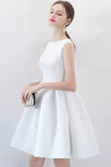White Satin Short Prom Dresses, A-Line Cocktail dresses with Bow