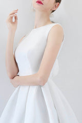 White Satin Short Prom Dresses, A-Line Cocktail dresses with Bow