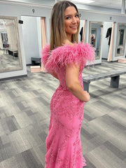Elaina |Mermaid Deep V Neck Feather Lace Long Prom Dress