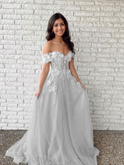 Green off shoulder lace long prom dress, green evening dress
