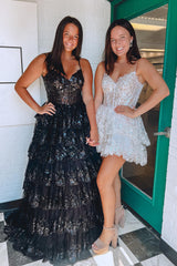 Maryam |A Line Spaghetti Straps Tiered Lace Prom Dress