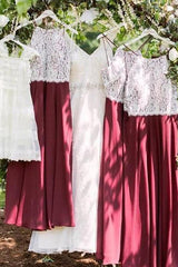 Plus Size Straps Burgundy Long Bridesmaid Dress with Lace