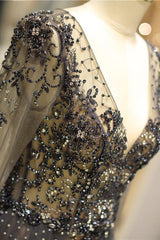 Gorgeous Sheer Long Sleeves Beaded Prom Dress