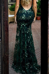 Lace-Up Mermaid Long Gold Prom Dress with Sequins