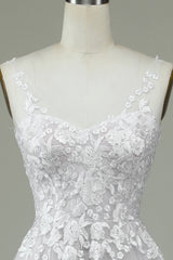 Ivory A Line Sweep Train Tulle Backless Wedding Dress with Lace Open Back