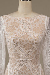 Champagne Long Sleeves Sweep Train Wedding Dress with Lace Open Back