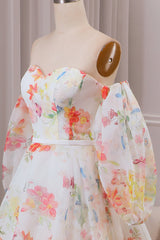 Ball-Gown/Princess Ivory Flower Sweep Train Wedding Dress with Half Sleeves Prom Dresses