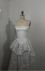 Retro Spaghetti Straps A-Line Lace Ruffles Vintage Wedding Dress Eveing Dress, HZ0319