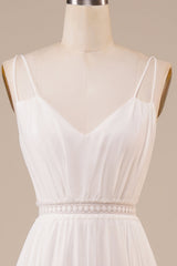 Ivory A Line Spaghetti Straps Long Wedding Dress V-neck