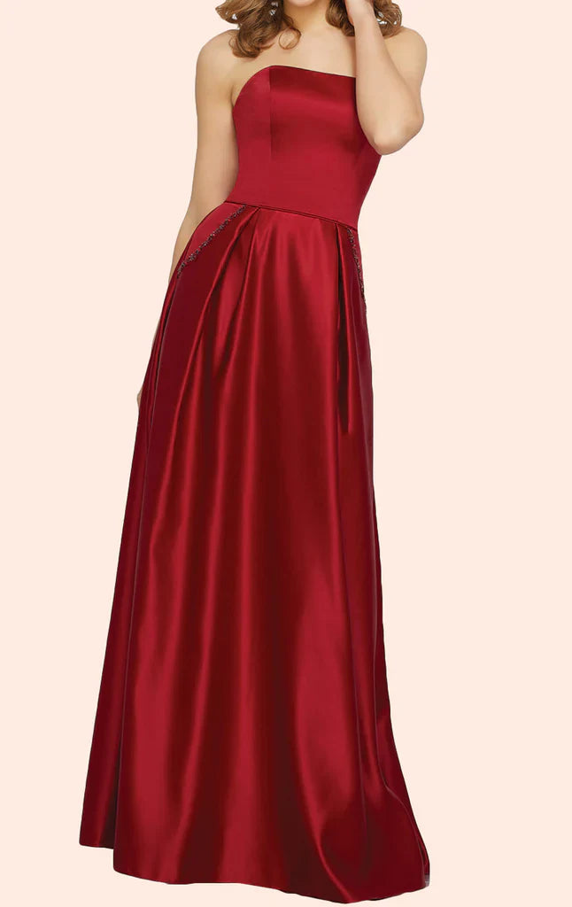 Strapless Satin Long Bridesmaid Dress Simple Prom Formal Gown