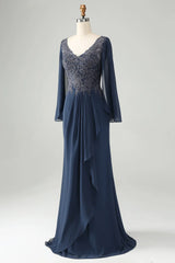 Mermaid V Neck Beaded Mother of Bride Dress with Appliques
