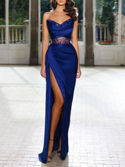 Sheath/Column Strapless Floor-Length Prom Dresses V-neck Sexy