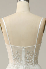 White A Line Spaghetti Straps Floor-Length Dress with Appliques Sexy