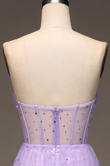 Sparkly Purple A Line Long Corset Sequined Prom Dress Off Shoulder