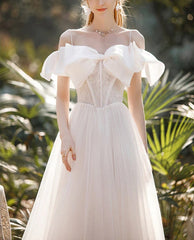 White Off Shoulder Wedding Dress Long Prom Dress with