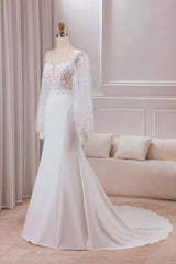 Ivory Mermaid Square Neck Corset Bridal Dress with Long Sleeves Sexy