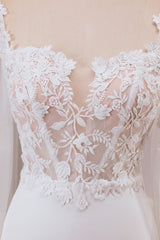 Ivory Mermaid Square Neck Corset Bridal Dress with Long Sleeves Sexy