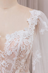 Ivory Mermaid Square Neck Corset Bridal Dress with Long Sleeves Sexy